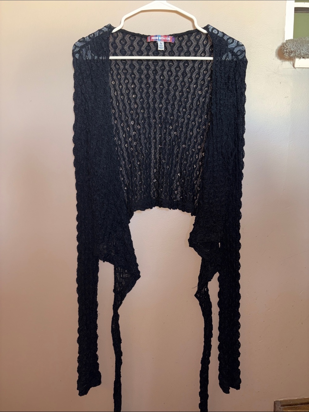Urban Outfitters Black Crochet Open-Front Draped Shrug Sweater